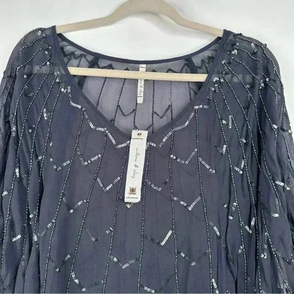 NWT Willow & Clay NORDSTROM Sequin Beaded Sheer Top Dolman Sleeve Blouse Size M - Picture 5 of 13